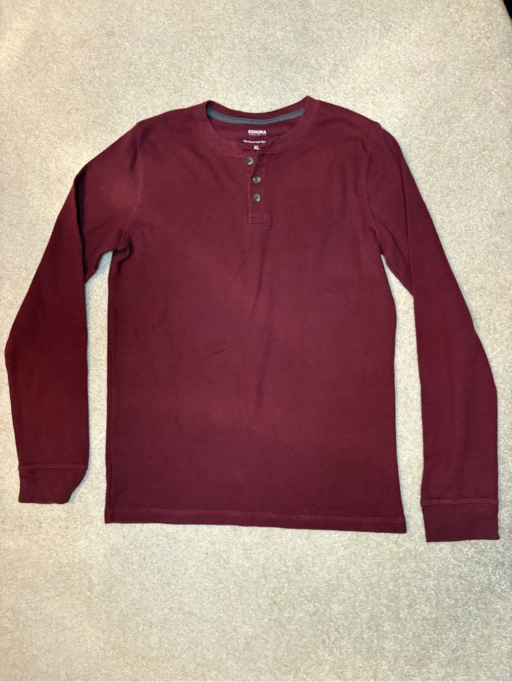 Sonoma Boy’s Long-Sleeve Henley Shirt - Burgundy